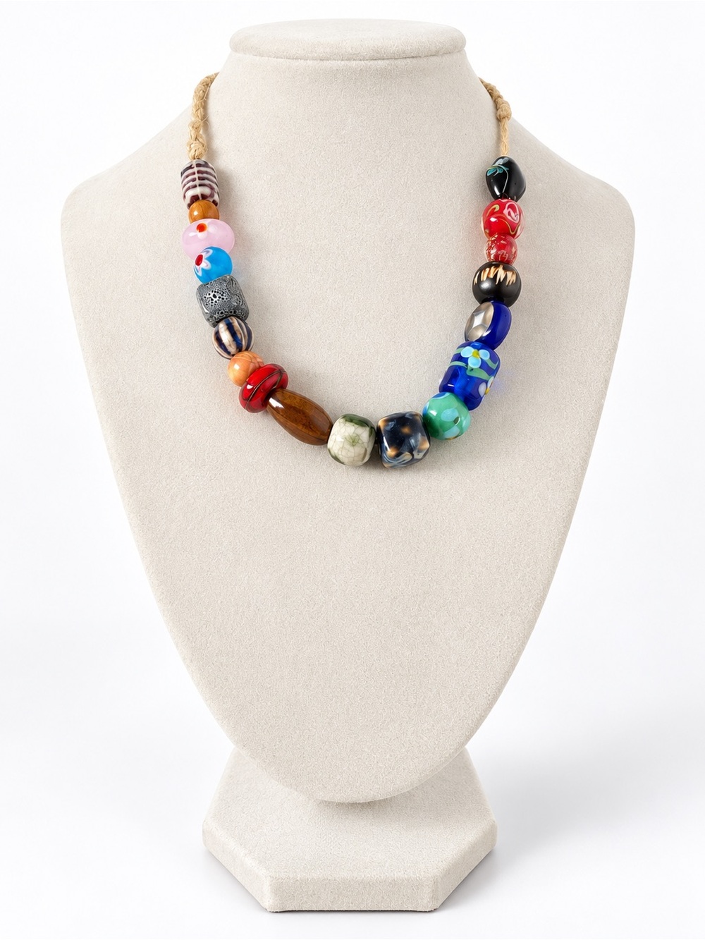 Artisan Multicolor Mixed Bead Statement Necklace with Toggle Clasp